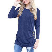 Meikosks Women's Solid O Neck Tops Long Sleeve T Shirt Irregular Botton Hem Blouses Casual Pullover Navy