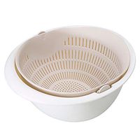 FILOL Kitchen Double Drain Sink Drain Basket Washing Draining Colander Basin for Fruits Vegetables Cleaning, Food-Grade Space Saving (Beige)
