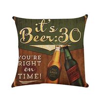 Beer Letter Flax European Style Mixed Cushion Cover,Rosiest Beer Pattern Throw Pillow Case Cushion Cover Sofa Home Decor 18"x18" (A)