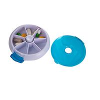 ROSENICE Pill Organizer Travel Round Pill Container Holder Rotated 7 Slot Vitamin Medicine Box Case(Blue)