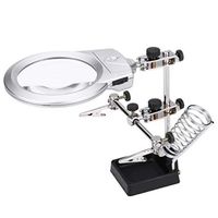PEACE BIRD Multi-Functional Magnifier 2X 6X Magnification with 2 LED Light Alligator Clip Holder Clamp Soldering Repair Tool