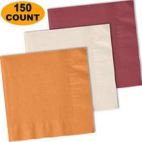 150 Lunch Napkins, Autumn Orange, Ivory, Burgundy - 50 Each Color. 2 Ply Paper Dinner Napkins. 6.5" folded, 13.5" unfolded.