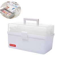 MYHZH Plastic Medicine Box Oversize 3-Tier Family Emergency Kit Storage Organizer Multi-Functional Storage Box with Handle for Medicine Cosmetic,White