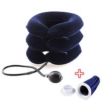 MHKBD Cervical Neck Traction Device, FDA Approved Inflatable 3-Layer Chiropractic Neck Traction Collar Provides Gentle Adjustable Traction Relief for Neck Pain for Home Use with Ice Bag 9 Inch, Blue