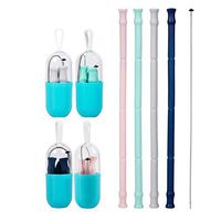 Reusable Silicone Collapsible Straws, 4 x FDA Drinking Straws with 4 Cases and 4 Cleaning Brushes, Portable for Travel, Home, Outdoor, Eco Friendly …