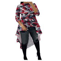 Meikosks Womens Irregular Tops Classic Fit Print Blouses Long Sleeve O Neck Pullover Loose Shirt Red