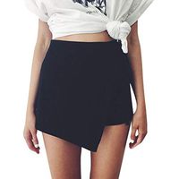 Coupondeal Womens Skorts Shorts Skirt High Waisted Casual Irregular Flanging Wrap Culottes(Black,XL)