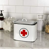 VIPSSCI White Enamel First Aid Box with Lid Vintage Inspired Metal Enamelware First Aid Storage Container