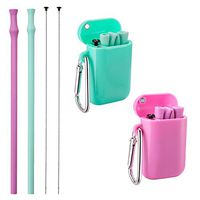 Vantic Collapsible Reusable Silicone Straws - Portable Folding Drinking Straws, BPA Free with Travel Case & Cleaning Brush, Suitable for 20 or 30 oz Tumblers - Purple/Green