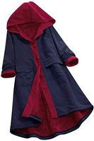 Smileyth Women Hooded Long Coat Fashion Casual Patchwork Corduroy Long Sleeve Color Block Button Pockets Fuzzy Fleece Liner Autumn Winter Thick Warm Jacket Overcoat