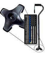 Adjustable Walking Cane Foam Handle Quad Footed Four Pointed Cane Tip Thin Blue Line Police Design