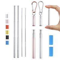 Yagote Reusable Collapsible Straws with Aluminum Case Cleaning Brush Keychain Silicone Tip Stainless Steel Drinking Straw for Home, Travel, Office (2 Packs-Silver+Rose Gold)