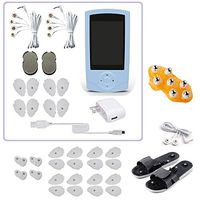 TENS Unit Pain Relief Body Massager 16 Modes Rechargeable Mini Muscle Stimulator Electronic Pulse 8 Pads Massager Blue + Replacement Pads + Massage Shoes + Palm Massager