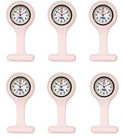 Set of 6 Silicone Nurse Watch W/Pin/Clip, Infection Control Design, Health Care, Nurse, Doctor, Paramedic, Nursing Student, Medical Brooch Fob Watch (Pink)