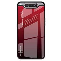 Case Compatible for Samsung Galaxy A80 Case Ultra-Thin Flexible Silicone Slim fit Cover Tempered Glass Gradient Color Transparent Anti-Fingerprint Phone case Anti-Shock Mirror Bumper Cover (red)