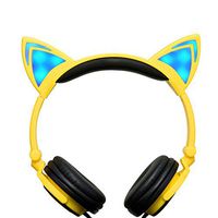 ArMordy(TM Foldable Flashing Glowing Earphone Cat Ear Headphone with LED Light for Laptop Computer Mobile Phone as Kids Gifts[ Yellow ]