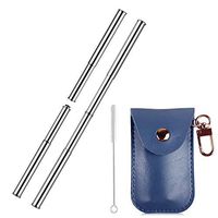 Reusable Straws, Expandable (Twist and Pull) and Retractable Stainless Steel Straws Metal Drinking Straws Ultra Long 8.6 inch Eco-Friendly FDA Approved with Keychain and Easy Cleaning Brush (Blue)