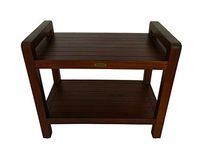 Decoteak 24" Teak Shower Bench with Shelf and LIftAide Arms- Adjustable Foot Pads- Shower, Bath, Bathroom