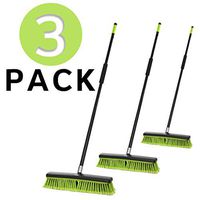Alpine Industries 2-in-1 Multi-Surface Squeegee Push Broom - Heavy Duty Long Handle Sweeper - Wide Head Combination Sturdy and Soft Bristles (18 Inch, 3 Pack)