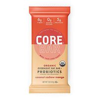 CORE Foods Organic Overnight Oat Bar Probiotics, Gluten Free, non-GMO, Vegan, Kosher, Prebiotics, Coconut Cashew Mango, 2 oz, 16 Refrigerated Bars