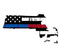 Massachusetts tattered thin blue-red line flag honoring our men & women of law enforcement and Fire Fighters USA america car symbol sticker decal die cut vinyl window - Made and Shipped in USA