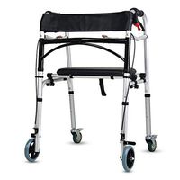 Elderly Foldable Rolling Walker with Brakes, Adjustable Height with Pulley and Seat Shower Stool, Supports Up to 350 Lbs
