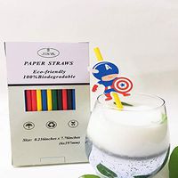 Paper Straws Bulk with Red, Blue, Yellow, Black, Green Print, Jinye Biodegradable Drinking Straws, Great for Milk, Juices, Drinks, Smoothies, and Company Celebration and Valentine's Day