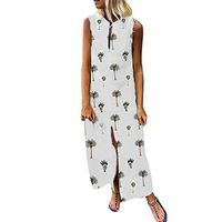 Lefthigh Women's V-neck Sleeveless Maxi Dress Printed Split Loose Dress