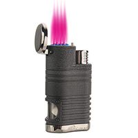 Quad Jet Flame Butane Cigar Torch Lighter with Cigar Punch Cutter Strong Turbo Quadruple Red Flame Butane Refillable Gadgets for Men Gift Ideas (Black Crackle)