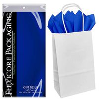Flexicore Packaging White Kraft Paper Gift Bags & Royal Blue Gift Wrap Tissue Paper Size: 5.25 Inch X 3.5 Inch X 8.5 Inch | Count: 50 Bags | Color: Royal Blue