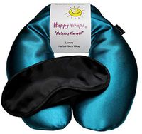 Happy Wraps Microwavable Herbal Neck Wrap - Hot Cold Aromatherapy Neck Warming Pillow - Heating Pad for Migraines, Stress, Gifts for Women, Nurses, Doctors, Christmas and Free Sleep Mask - Teal