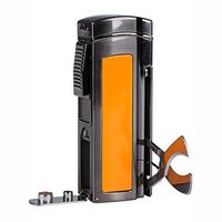 Windproof Cigar Lighter 4 Torch Metal Gas Cigarette Butane Lighter Jet Blue Flame Refillable Lighter with Two Punch