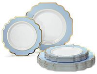 " OCCASIONS" 120 Plates Pack,(60 Guests) Heavyweight Wedding Party Disposable Plastic Plates Set -60 x 10.5'' Dinner + 60 x 8'' Salad/Dessert Plate (Imperial in blue/Gold)