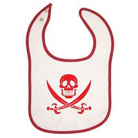 Pirates & Anchors - Skull & Crossbones (Red) - Red Piping Terry Cloth Baby Bib