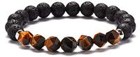 The Wolf Tavern Men and Women 8 mm Natural Lava Rock Stone Elastic Bracelet – Faceted Chakra Energy Aromatherapy Oil Diffuser – Natural Anxiety and Stress Relief Elastic Bracelet