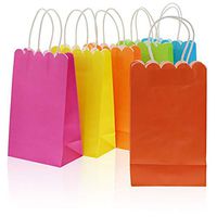 Neon Scalloped Kraft Paper Gift Bags with Handles (24 Pack)