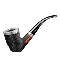 FULUSHOU Mediterranean Briar Wood Tobacco Pipe, Engraving Process, Unique Style, Desktop Steel Tobacco Pipe Decorated with Stainless Steel