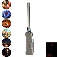 Metal Butane Gas Lighter Refillable Kitchen Adjustable Flame Gas Stove Igniter Use for Candle and Outdoor Fire Starter (Butane Not Included) (Black)