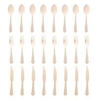 Pasamer Disposable Cutlery, Wooden Disposable Knives Forks Spoons Cutlery Set Birthday Party Tableware Set