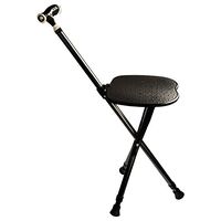 Cane Seat 300 lbs Capacity Combo Chairs Stool Folding Canes Seat Walking Stick Height Adjustment Massage Crutches Seat Aluminum Walking Stick Travel Aid for Elder Black