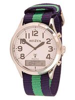 Reizen Low-Vision Ana-Digit Atomic Watch - Green-Blue Striped Band