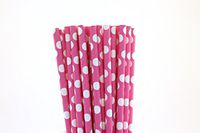Hot Pink with White Polka Dots Paper Straws (100)