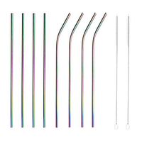 8 Stainless Steel Metal Straws Reusable with 2 Cleaning Brushes Reusable Drinking Accessories for 30oz/20oz Tumblers (Rainbow Color)