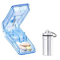 Pill and Vitamin Tablet Splitter & Metal Waterproof Pill Box, Travel Pill Cutter, Sturdy Cutting Blade for Accurate Cutting, Small Splitter Easy to Carry (Light Blue) 3.5 inch