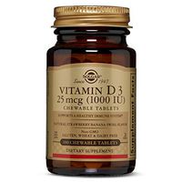 Vitamin D3 25 mcg (1000 IU) Chewable Tablets - Natural Strawberry Banana Swirl Flavor - 100 Count