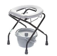 Portable Folding Toilet Commode with Bucket. Steel Frame. Bedside or Camping