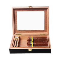 Cigar Humidor Desktop Cigar Box Cedar Wood Lined with Cigar Humidors Cigarette Case Cigar Cabinet, Glass Top Seal with Humidifier and Hygrometer Large Capacity Can Hold 20 Cigar, Men's Gift Box Black