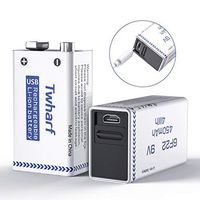 Twharf USB Rechargeable 9V Lithium Battery 450mAh 9V Battery Rechargeable with Build-in Safety Protection Chip 9V Rechargeable Batteries (2 Pack)