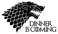 Bright Pink - Dinner is Coming 7w x 4h inches Vinyl Sticker - Kitchen Decor - Dire Wolf Winter - Die Cut Decal