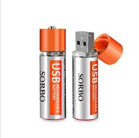 XuBa 2/4Pcs 1.5V 1200mAh USB Rechargeable Quick Charging AA Li-po Battery Orange 2 pcs